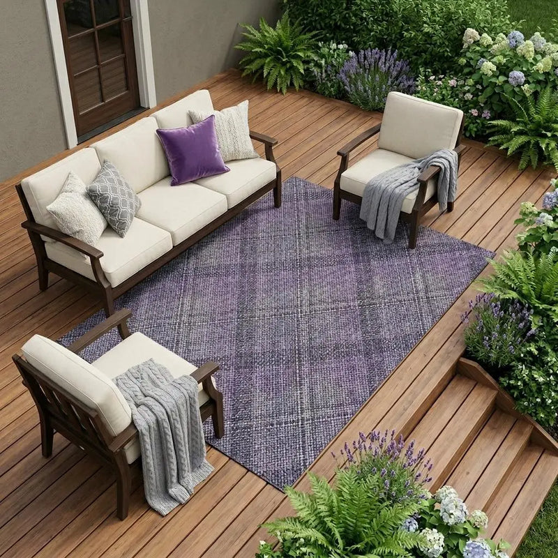 9' X 12' Plum And Purple Plaid Washable Indoor Outdoor Area Rug Homeroots Outdoor