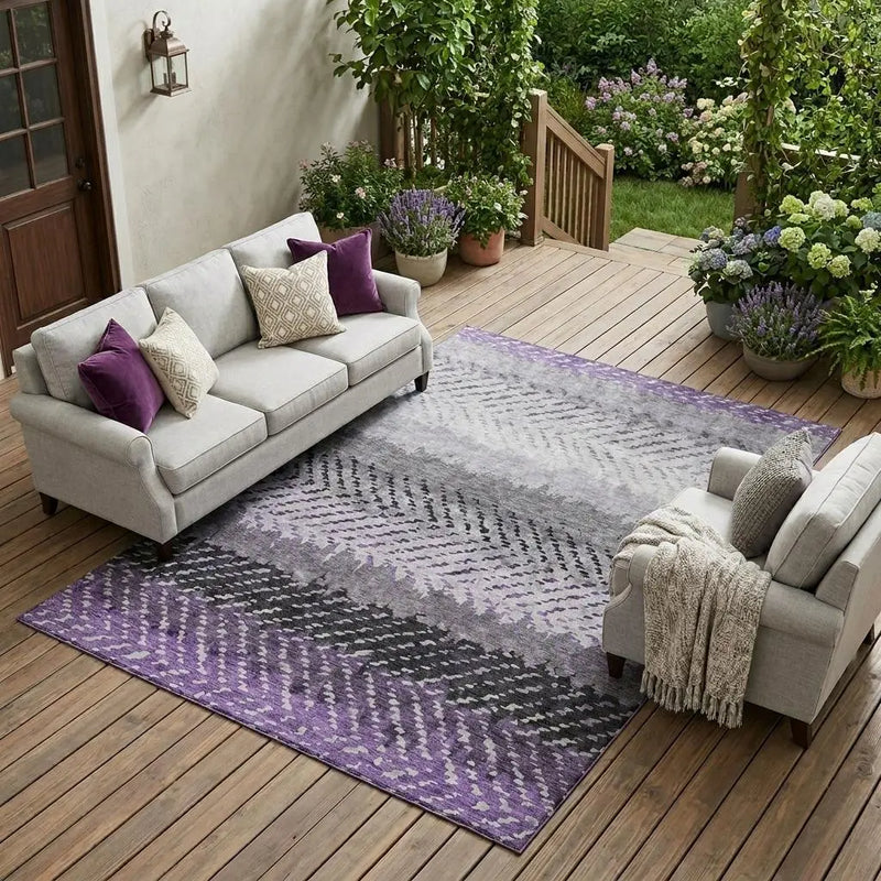 9' X 12' Plum And Purple Striped Washable Indoor Outdoor Area Rug Homeroots Outdoor