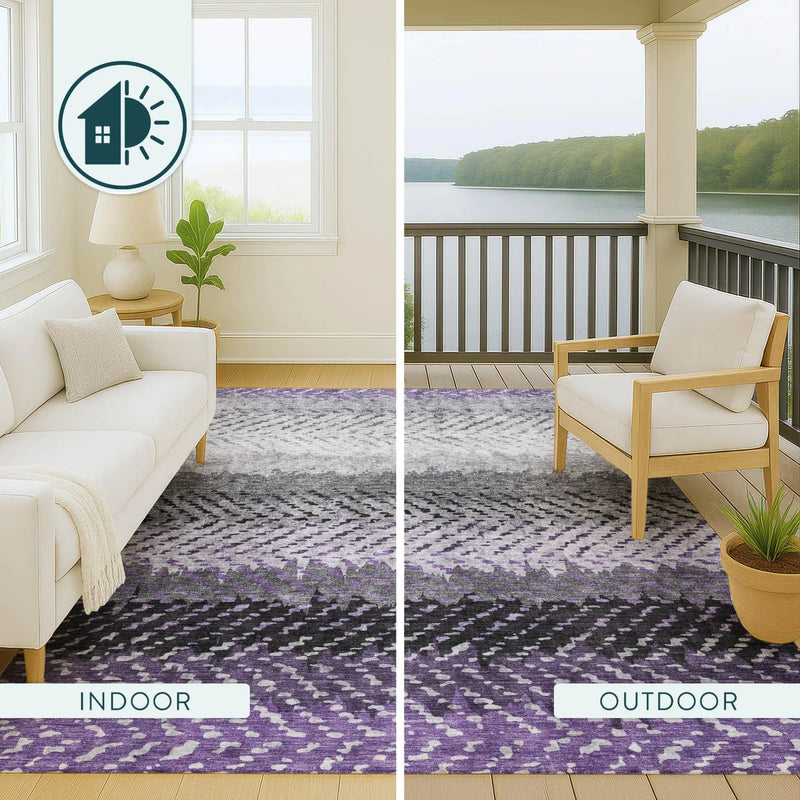9' X 12' Plum And Purple Striped Washable Indoor Outdoor Area Rug Homeroots Outdoor