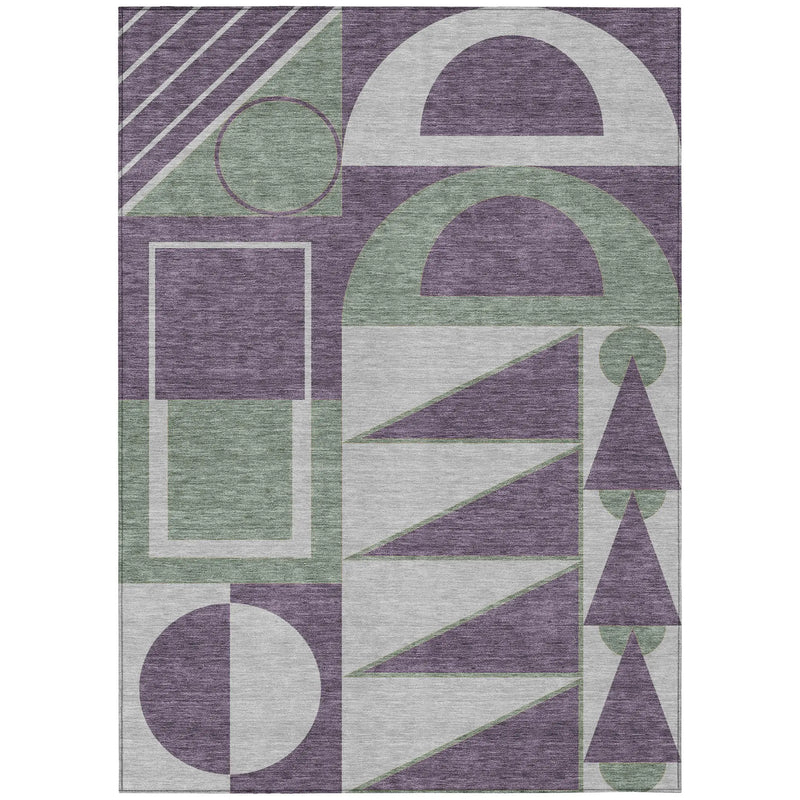 9' X 12' Plum And Silver Geometric Washable Indoor Outdoor Area Rug Homeroots Outdoor