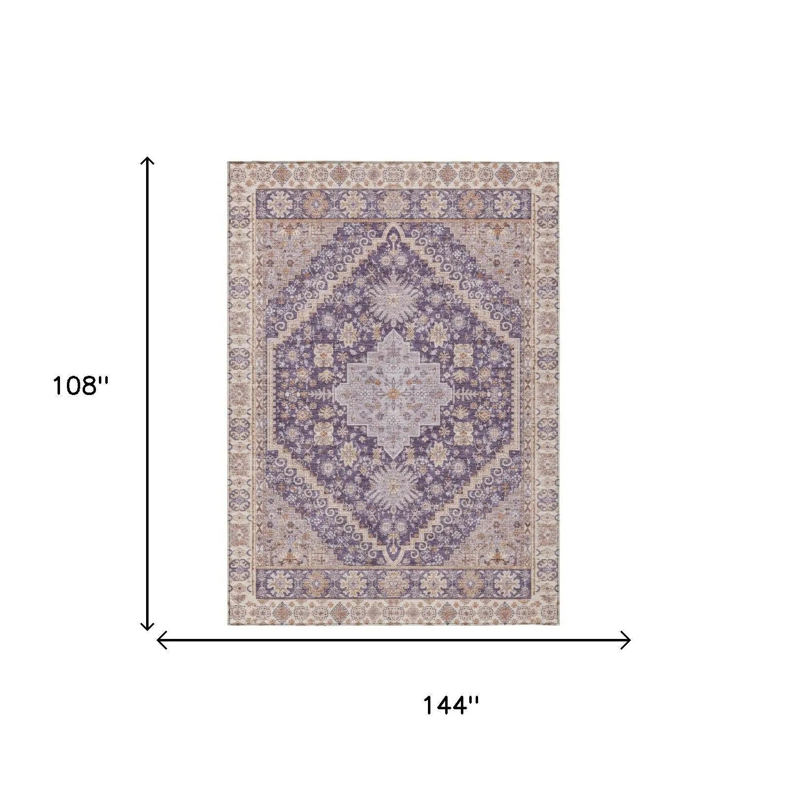 9' X 12' Purple And Blush Oriental Washable Indoor Outdoor Area Rug Homeroots Outdoor