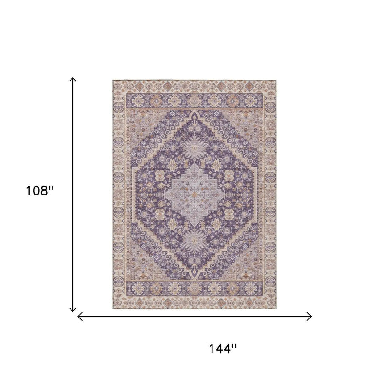 9' X 12' Purple And Blush Oriental Washable Indoor Outdoor Area Rug Homeroots Outdoor