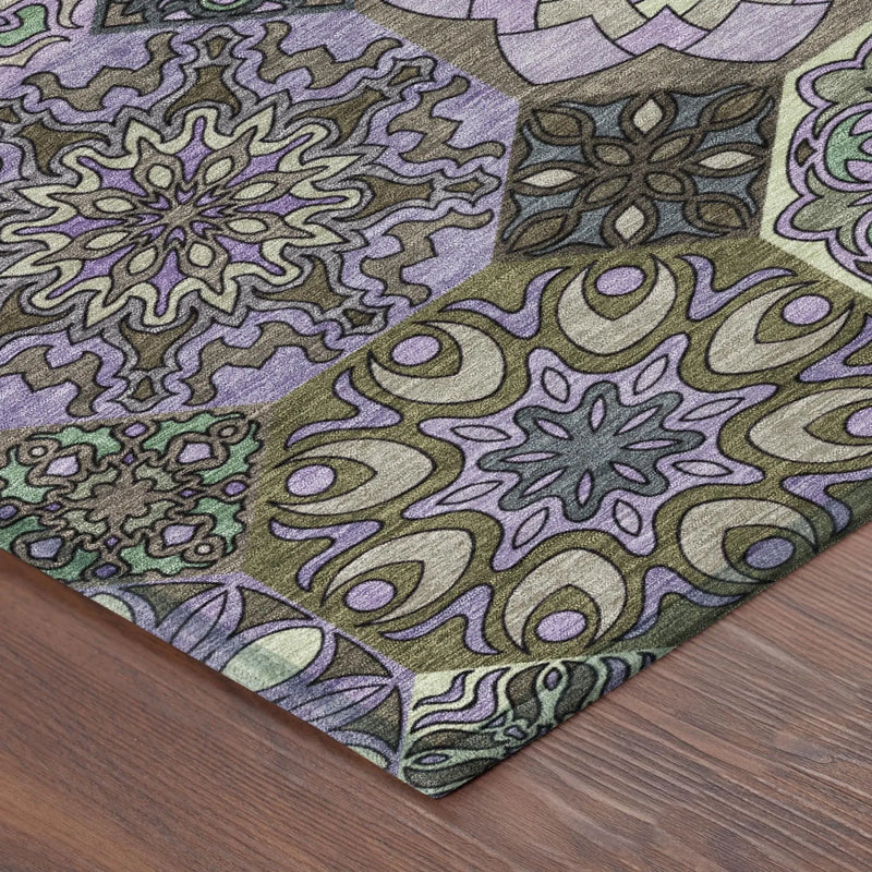 9' X 12' Purple And Graphite Patchwork Washable Indoor Outdoor Area Rug Homeroots Outdoor