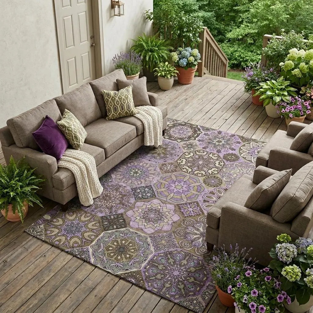 9' X 12' Purple And Graphite Patchwork Washable Indoor Outdoor Area Rug Homeroots Outdoor