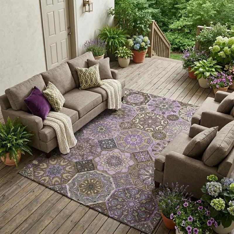 9' X 12' Purple And Graphite Patchwork Washable Indoor Outdoor Area Rug Homeroots Outdoor