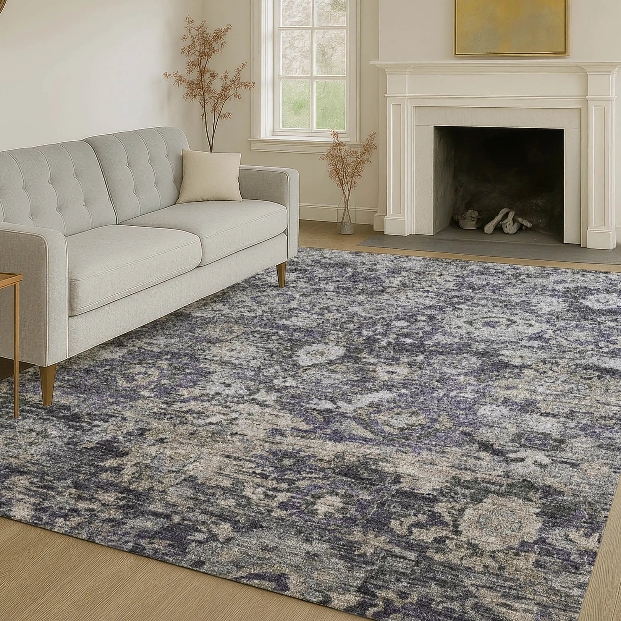9' X 12' Purple And Gray Floral Washable Indoor Outdoor Area Rug Homeroots Outdoor