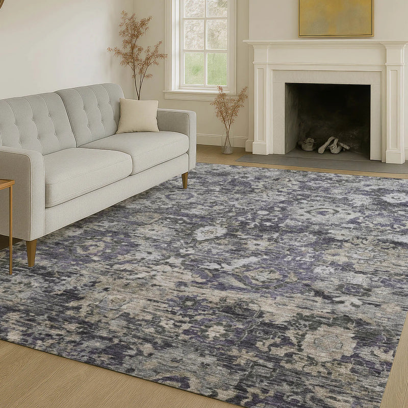 9' X 12' Purple And Gray Floral Washable Indoor Outdoor Area Rug Homeroots Outdoor