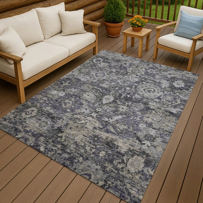 9' X 12' Purple And Gray Floral Washable Indoor Outdoor Area Rug Homeroots Outdoor