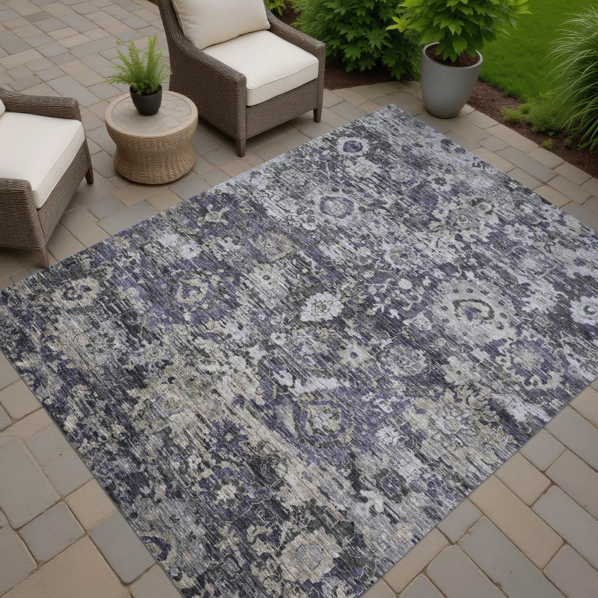 9' X 12' Purple And Gray Floral Washable Indoor Outdoor Area Rug Homeroots Outdoor