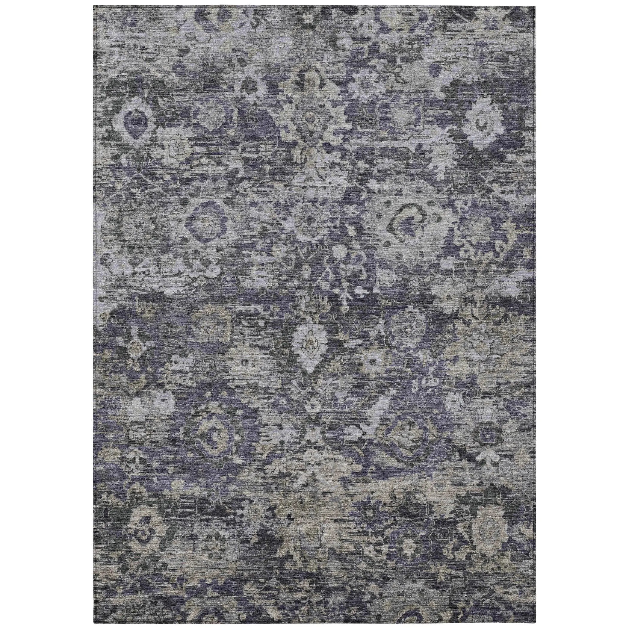 9' X 12' Purple And Gray Floral Washable Indoor Outdoor Area Rug Homeroots Outdoor