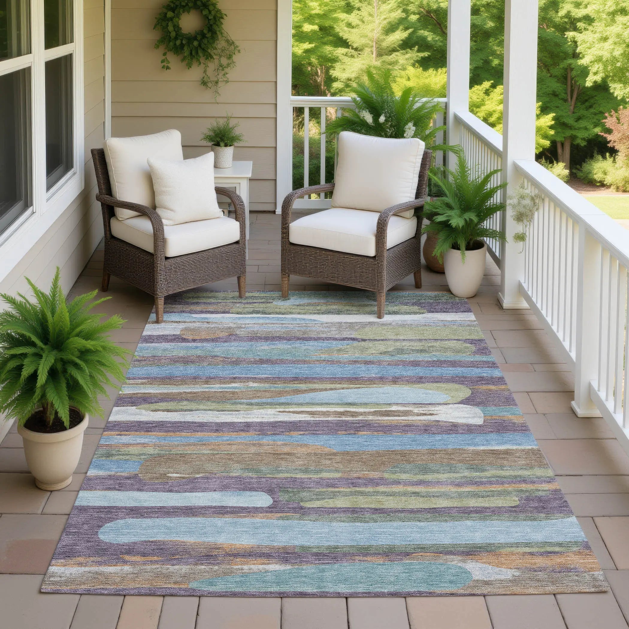 9' X 12' Purple And Green Abstract Washable Indoor Outdoor Area Rug Homeroots Outdoor