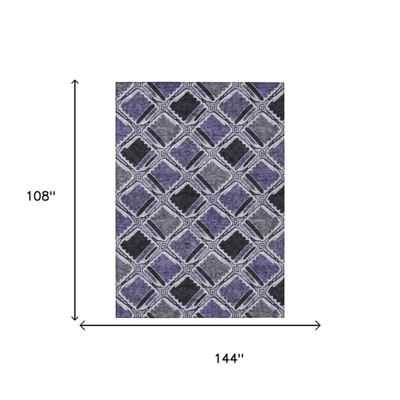 9' X 12' Purple And Lavender Geometric Washable Indoor Outdoor Area Rug Homeroots Outdoor