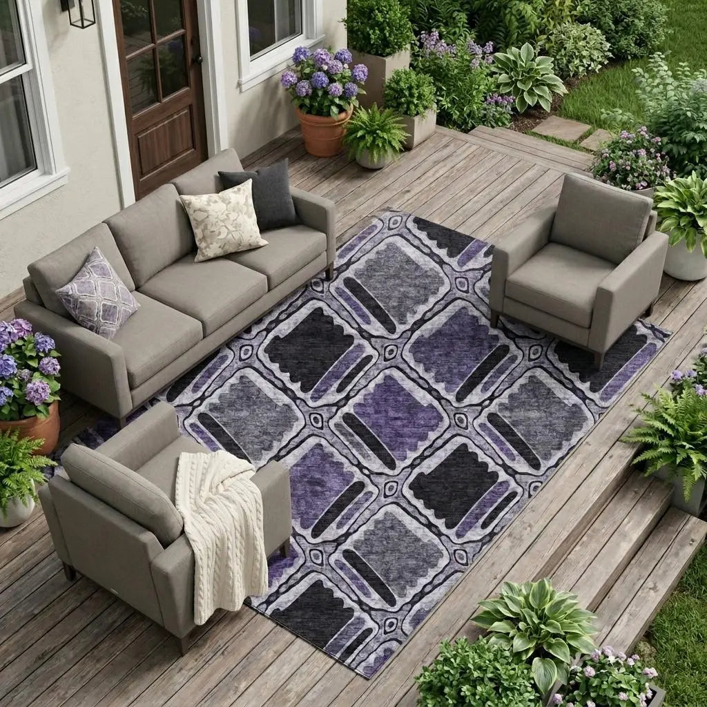 9' X 12' Purple And Lavender Geometric Washable Indoor Outdoor Area Rug Homeroots Outdoor