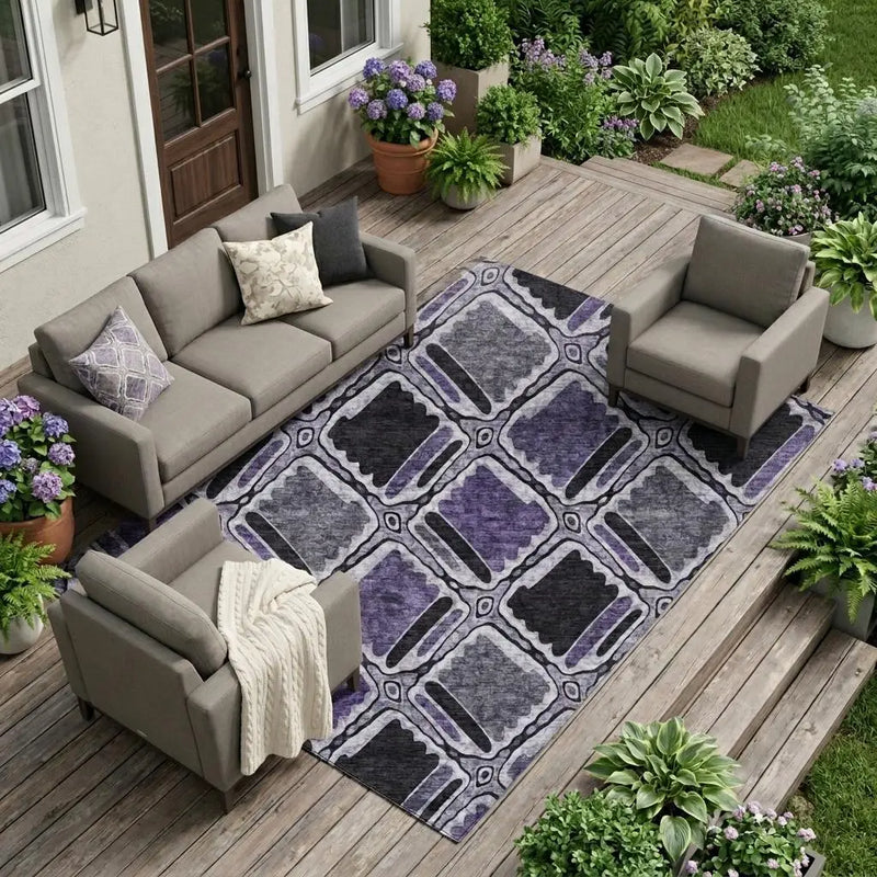 9' X 12' Purple And Lavender Geometric Washable Indoor Outdoor Area Rug Homeroots Outdoor