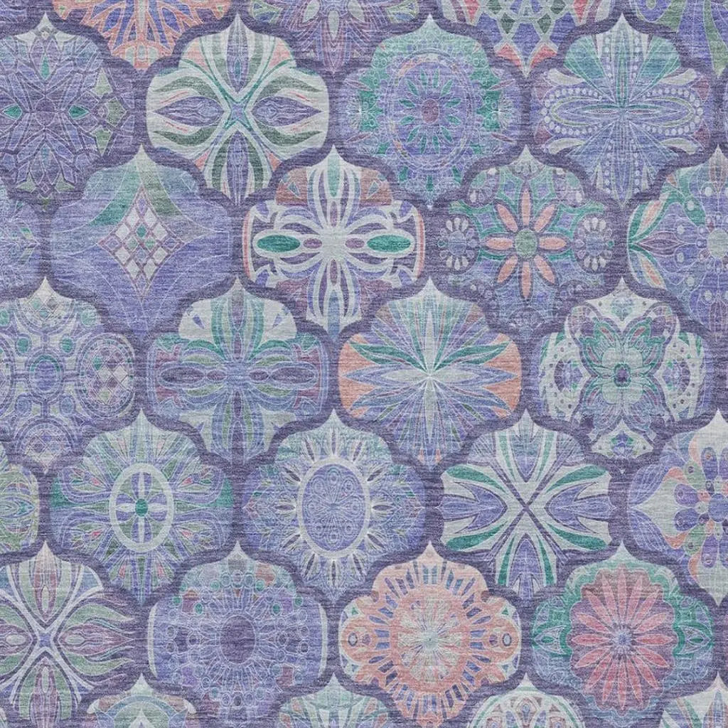 9' X 12' Purple And Lavender Ogee Washable Indoor Outdoor Area Rug Homeroots Outdoor