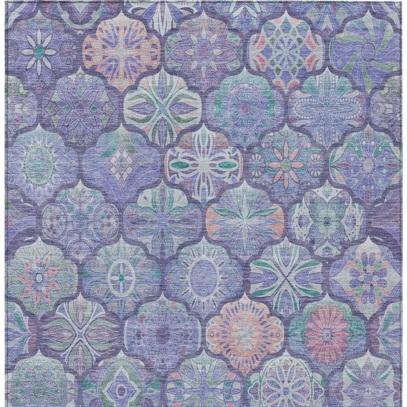 9' X 12' Purple And Lavender Ogee Washable Indoor Outdoor Area Rug Homeroots Outdoor