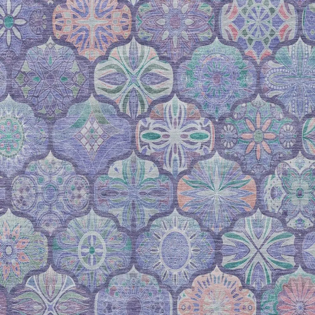 9' X 12' Purple And Lavender Ogee Washable Indoor Outdoor Area Rug Homeroots Outdoor
