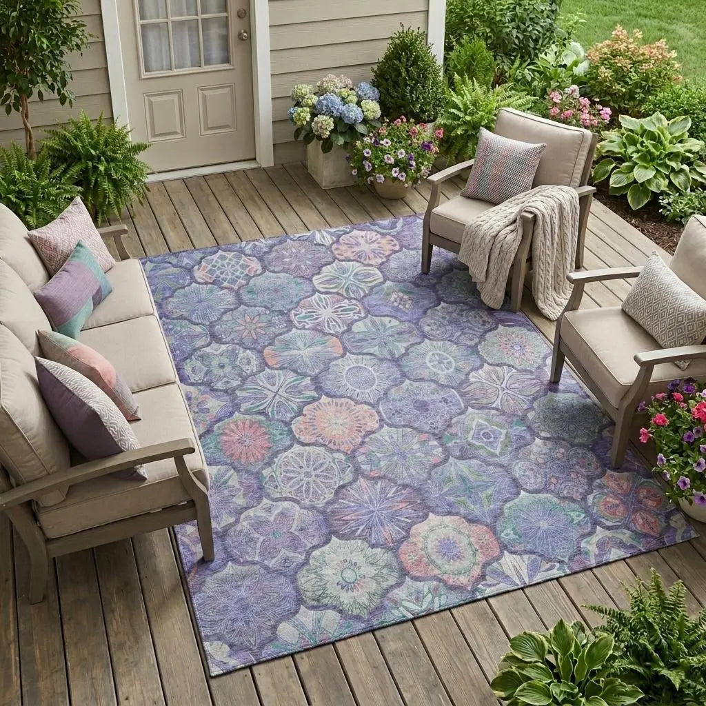 9' X 12' Purple And Lavender Ogee Washable Indoor Outdoor Area Rug Homeroots Outdoor