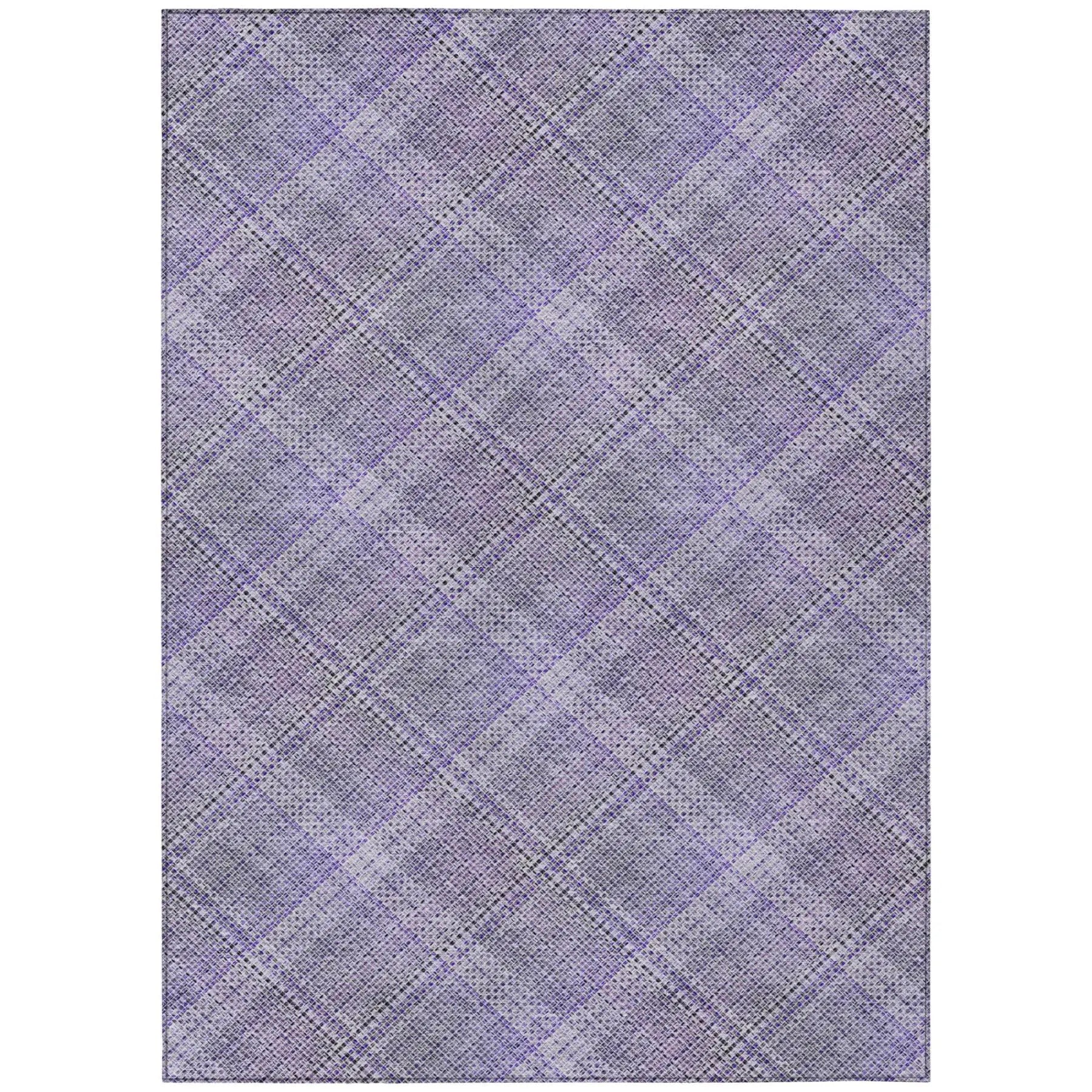 9' X 12' Purple And Lavender Plaid Washable Indoor Outdoor Area Rug Homeroots Outdoor