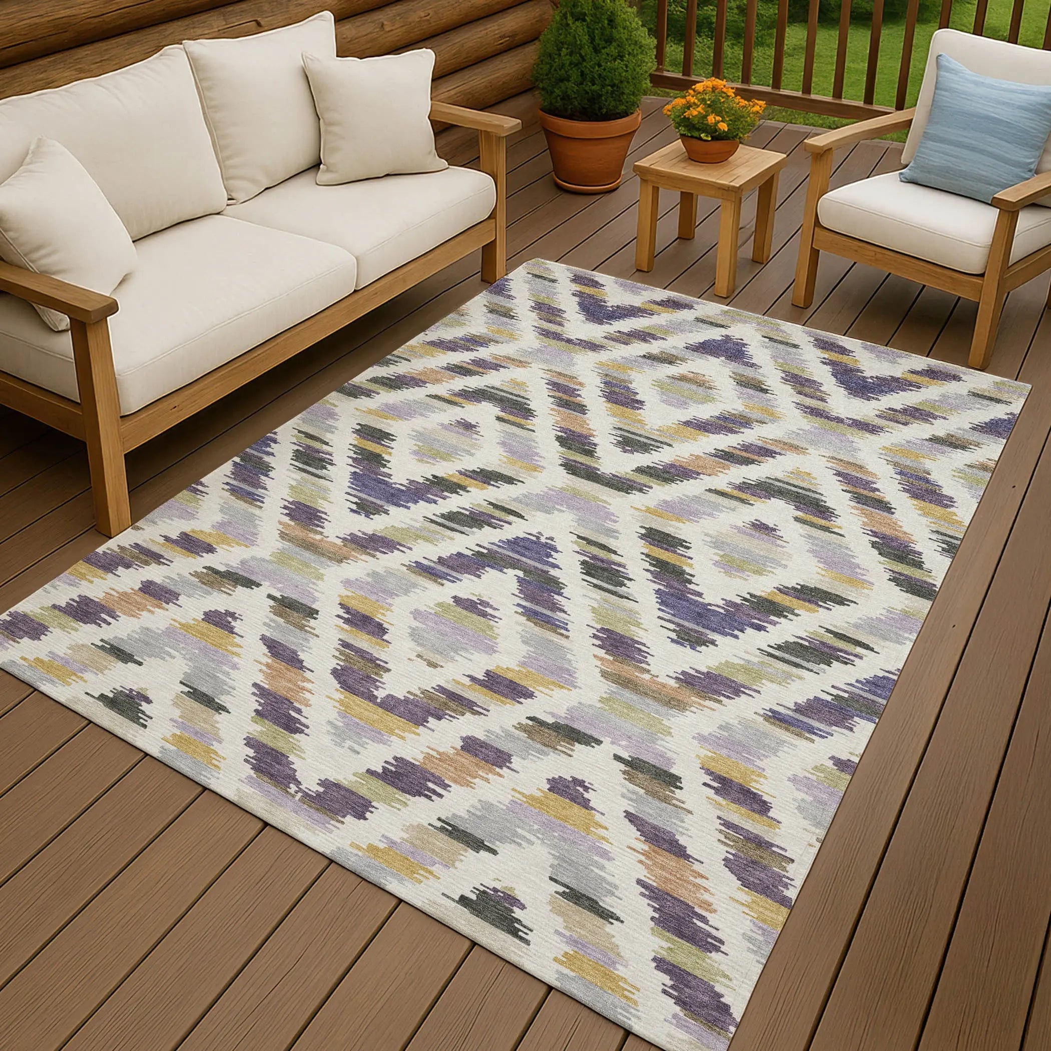 9' X 12' Purple And Lavender Tribal Washable Indoor Outdoor Area Rug Homeroots Outdoor