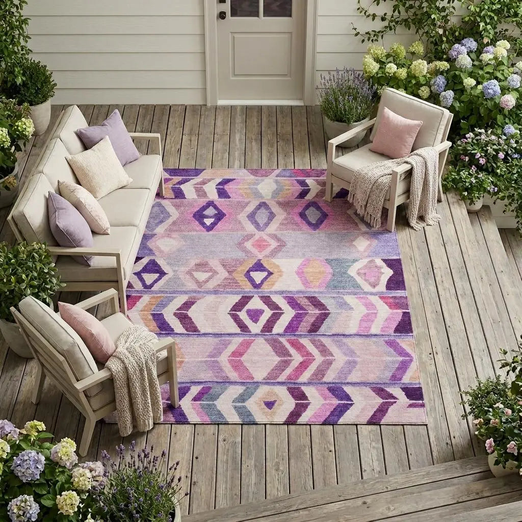 9' X 12' Purple And Lavender Tribal Washable Indoor Outdoor Area Rug Homeroots Outdoor