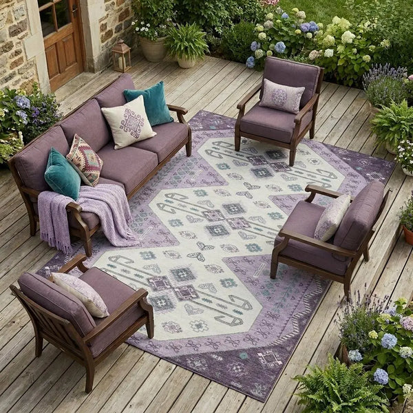 9' X 12' Purple And Lilac Geometric Washable Indoor Outdoor Area Rug Homeroots Outdoor