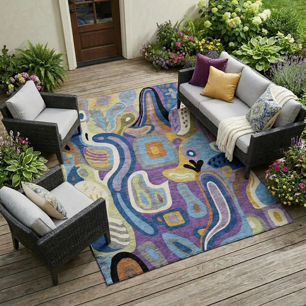 9' X 12' Purple And Plum Abstract Washable Indoor Outdoor Area Rug Homeroots Outdoor