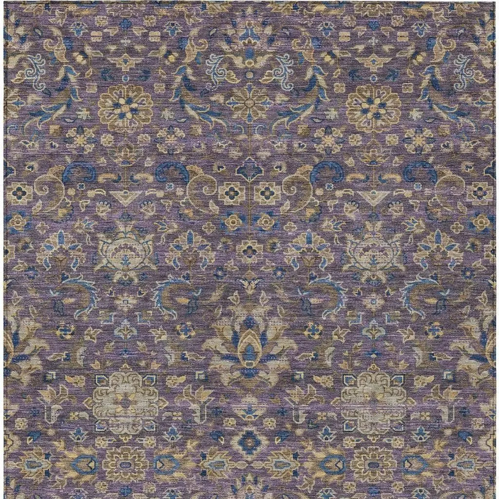9' X 12' Purple And Plum Floral Medallion Washable Indoor Outdoor Area Rug Homeroots Outdoor