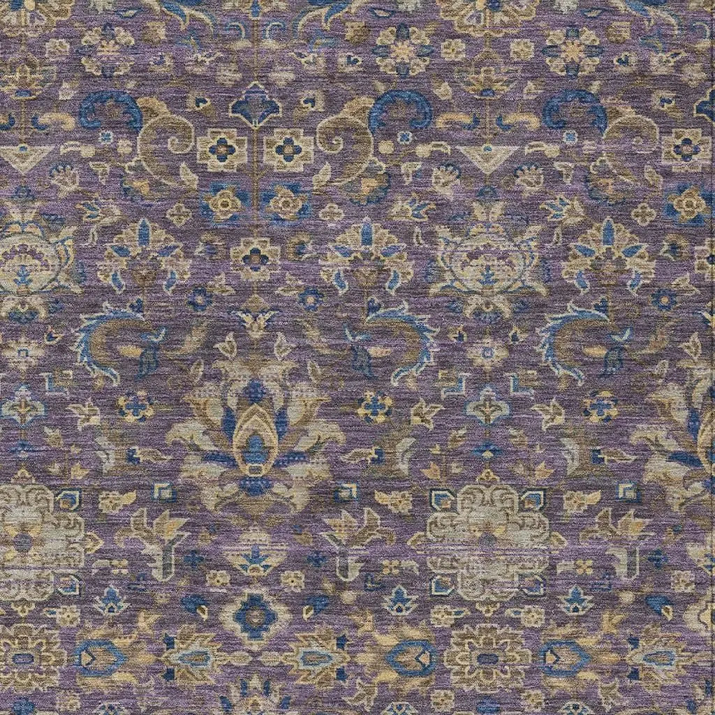 9' X 12' Purple And Plum Floral Medallion Washable Indoor Outdoor Area Rug Homeroots Outdoor