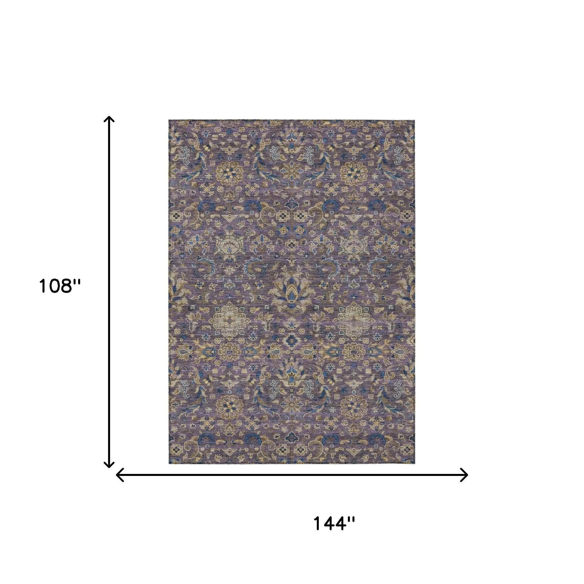 9' X 12' Purple And Plum Floral Medallion Washable Indoor Outdoor Area Rug Homeroots Outdoor