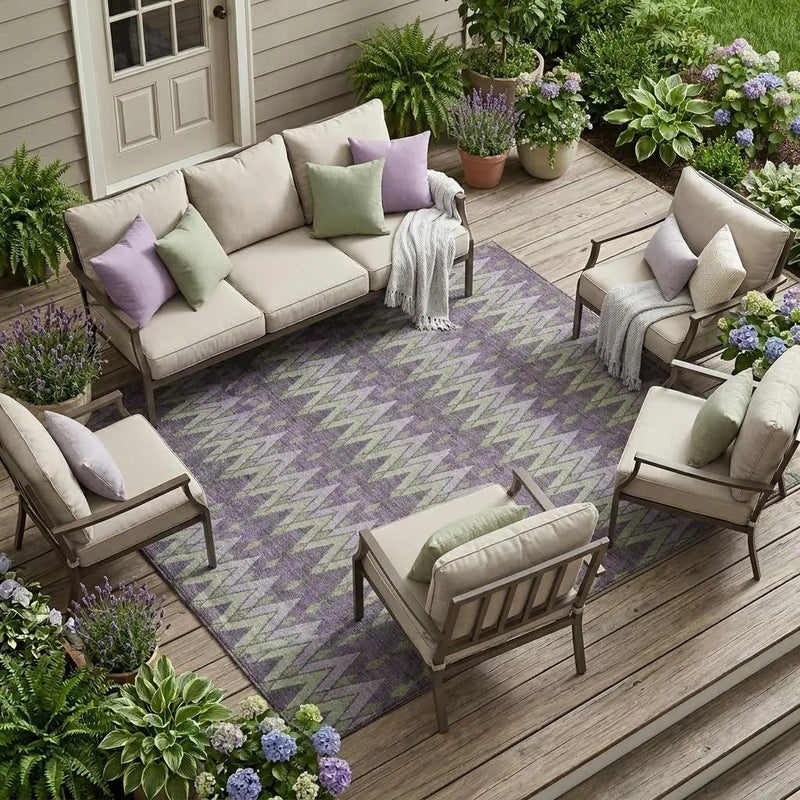 9' X 12' Purple And Plum Geometric Washable Indoor Outdoor Area Rug Homeroots Outdoor