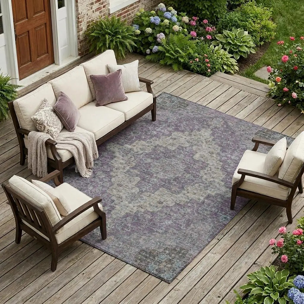 9' X 12' Purple And Plum Medallion Washable Indoor Outdoor Area Rug Homeroots Outdoor