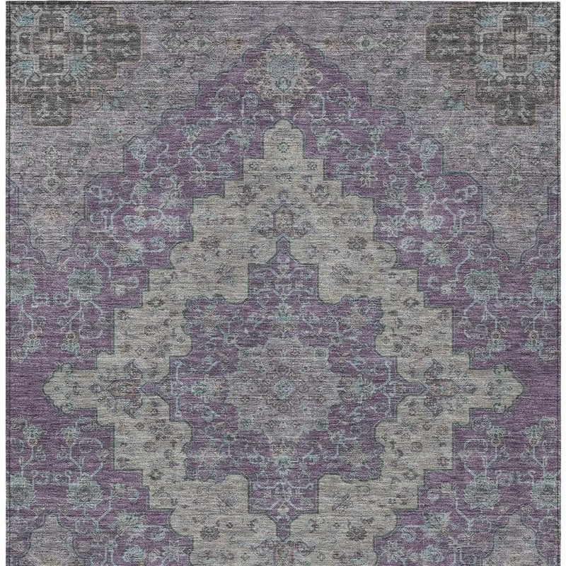 9' X 12' Purple And Plum Medallion Washable Indoor Outdoor Area Rug Homeroots Outdoor