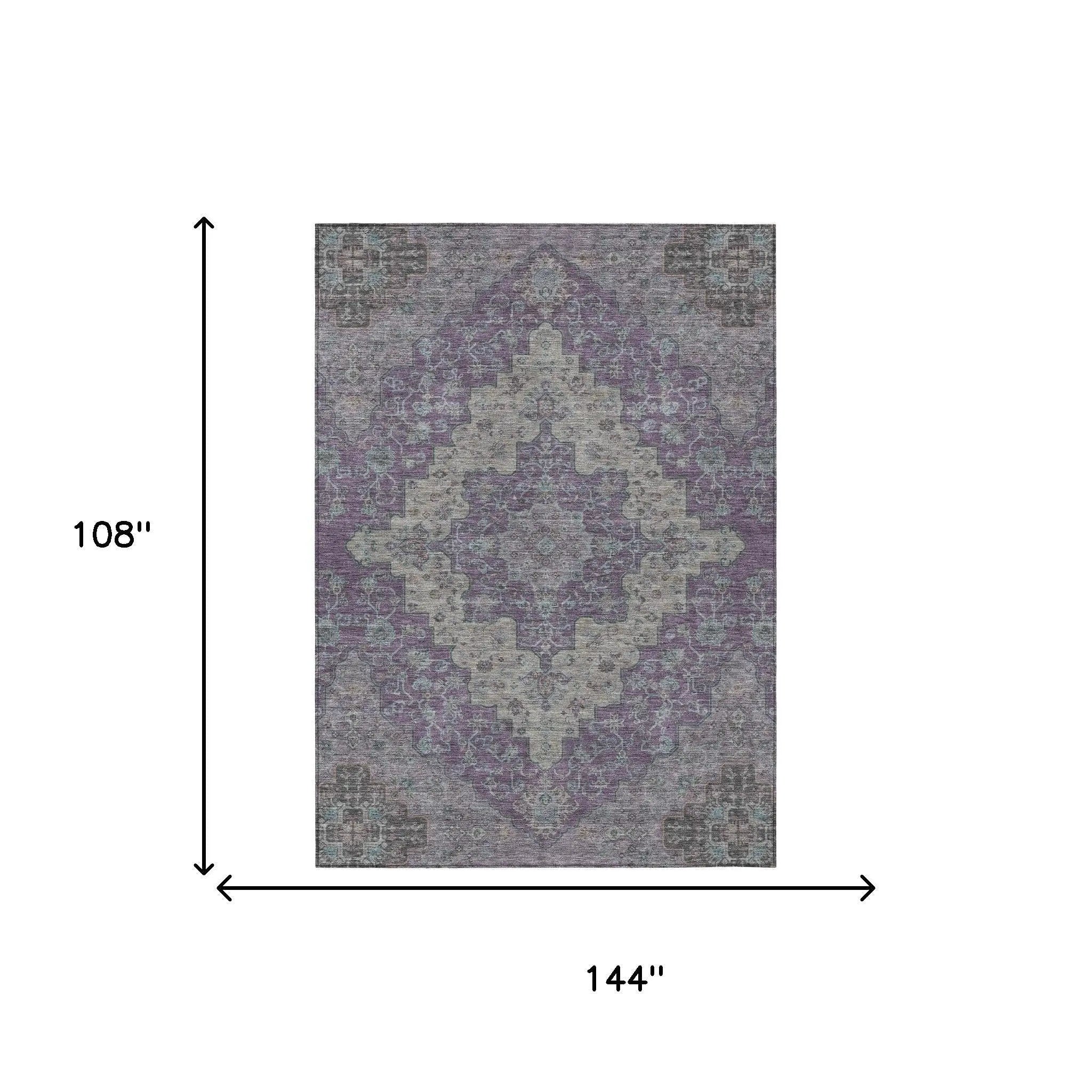 9' X 12' Purple And Plum Medallion Washable Indoor Outdoor Area Rug Homeroots Outdoor