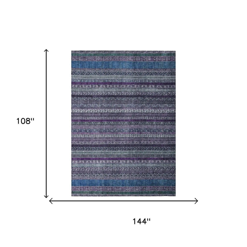 9' X 12' Purple And Plum Striped Washable Indoor Outdoor Area Rug Homeroots Outdoor