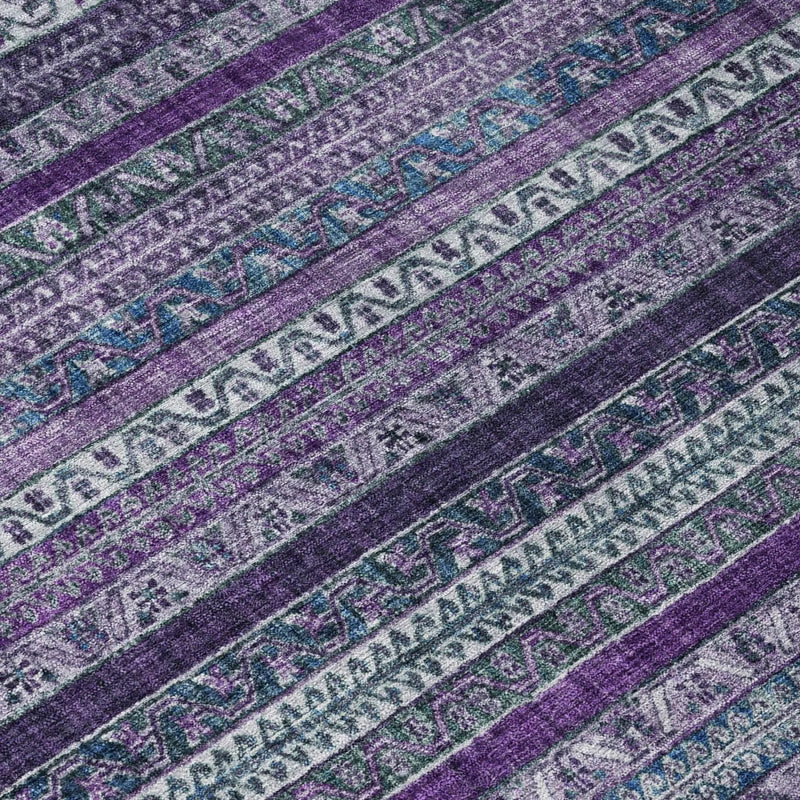 9' X 12' Purple And Plum Striped Washable Indoor Outdoor Area Rug Homeroots Outdoor