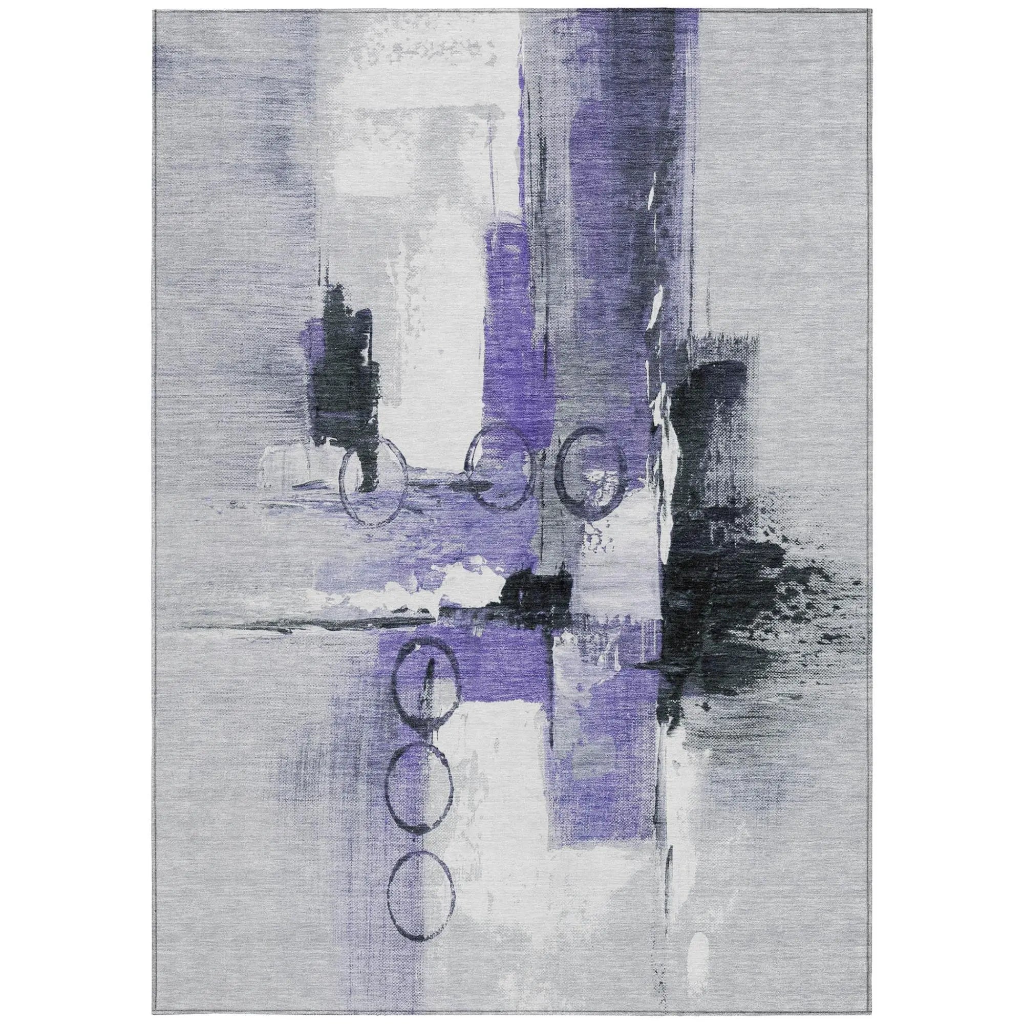 9' X 12' Purple And Silver Abstract Washable Indoor Outdoor Area Rug Homeroots Outdoor