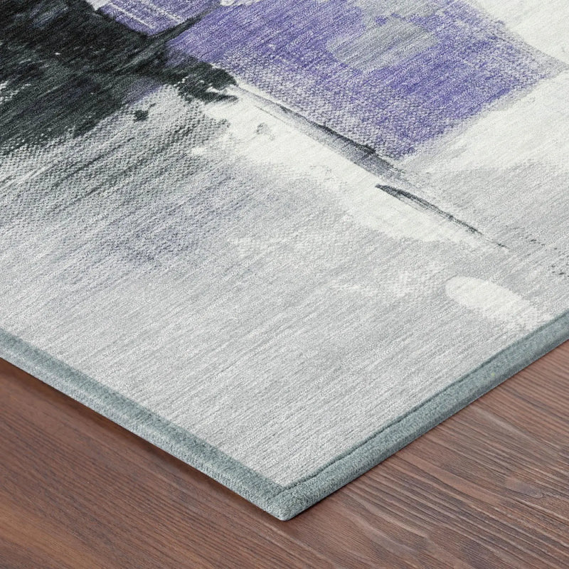 9' X 12' Purple And Silver Abstract Washable Indoor Outdoor Area Rug Homeroots Outdoor