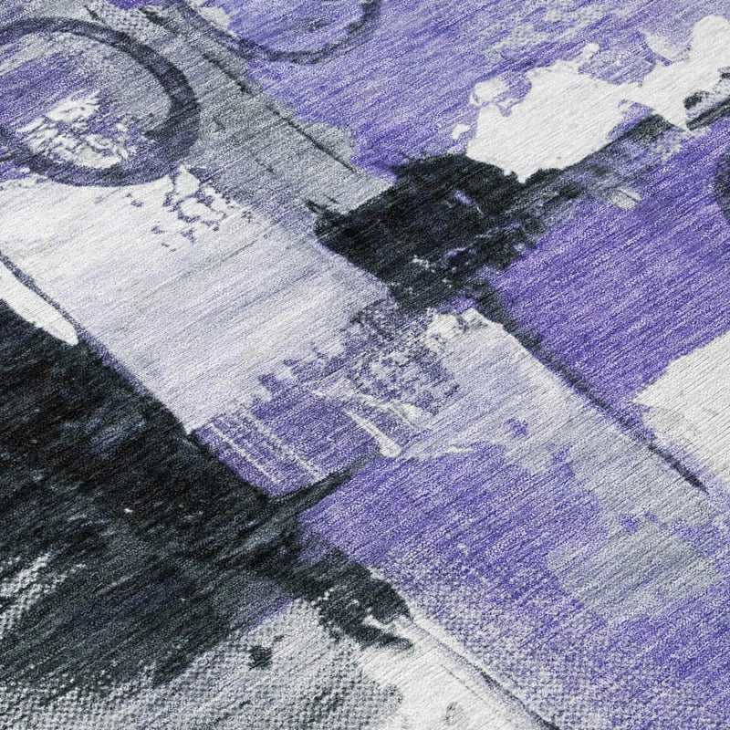9' X 12' Purple And Silver Abstract Washable Indoor Outdoor Area Rug Homeroots Outdoor