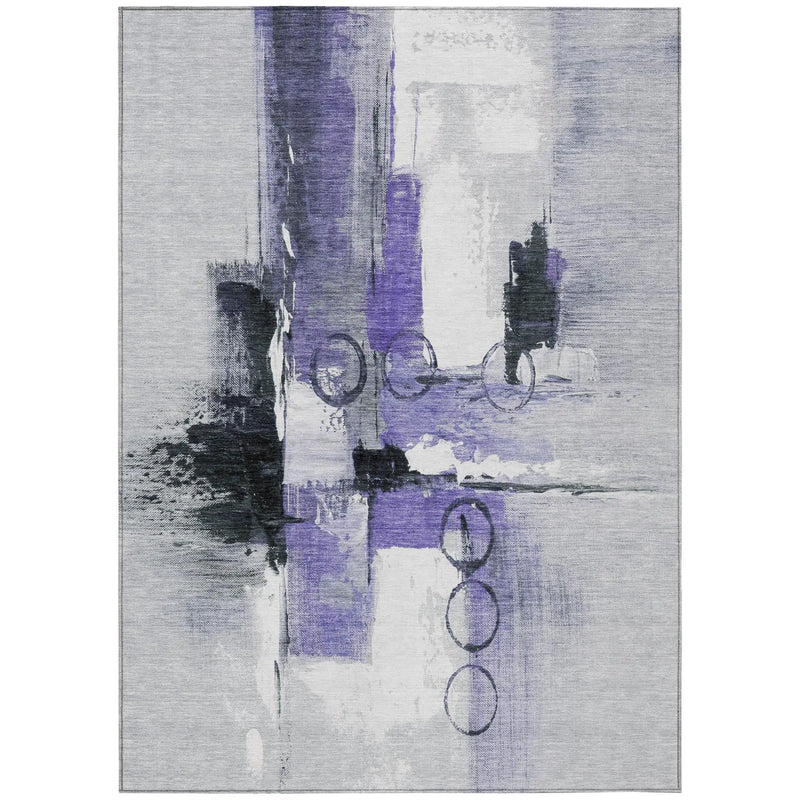 9' X 12' Purple And Silver Abstract Washable Indoor Outdoor Area Rug Homeroots Outdoor