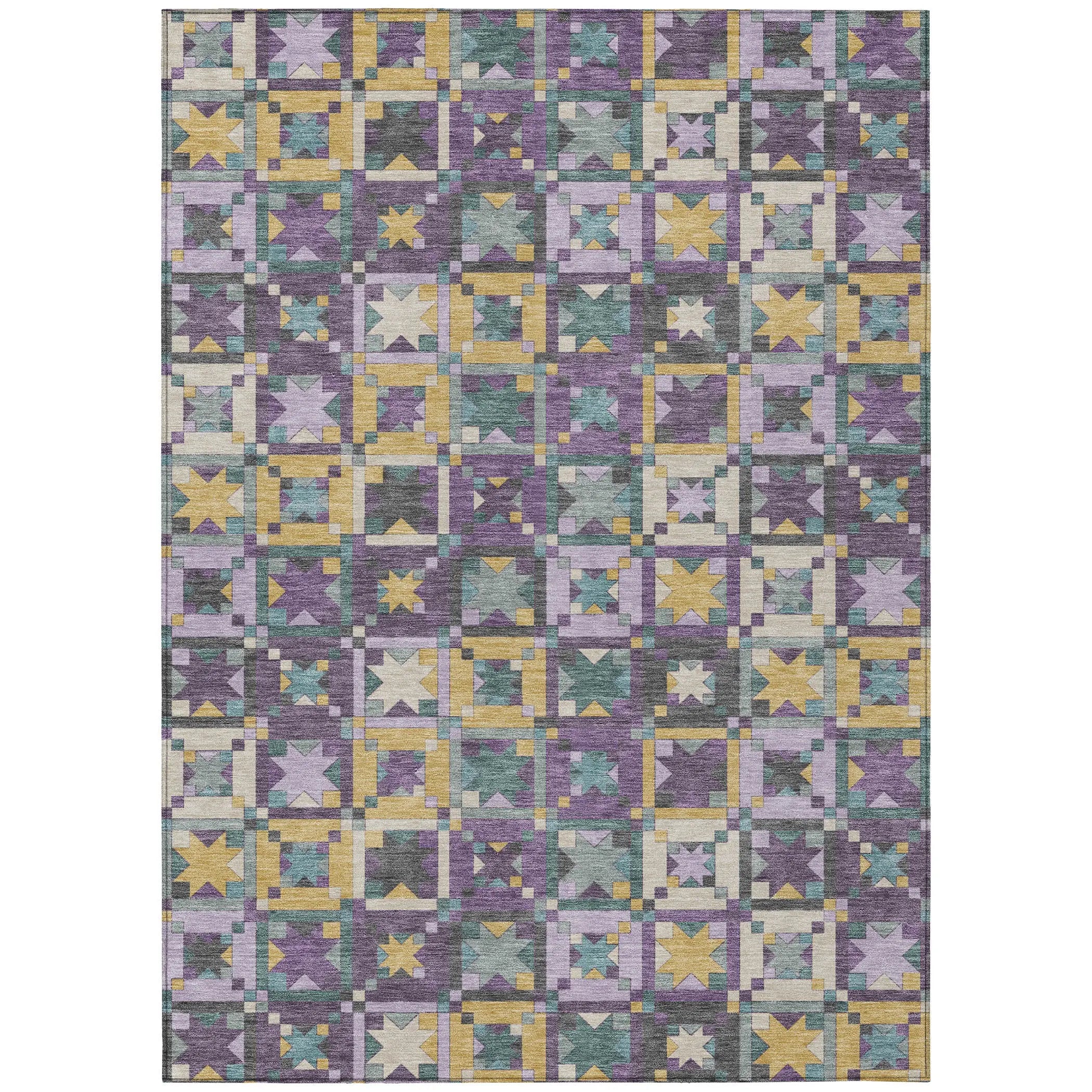 9' X 12' Purple And Teal Blue Patchwork Washable Indoor Outdoor Area Rug Homeroots Outdoor