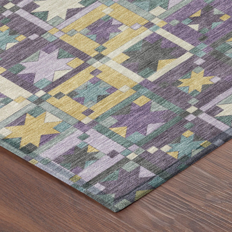 9' X 12' Purple And Teal Blue Patchwork Washable Indoor Outdoor Area Rug Homeroots Outdoor