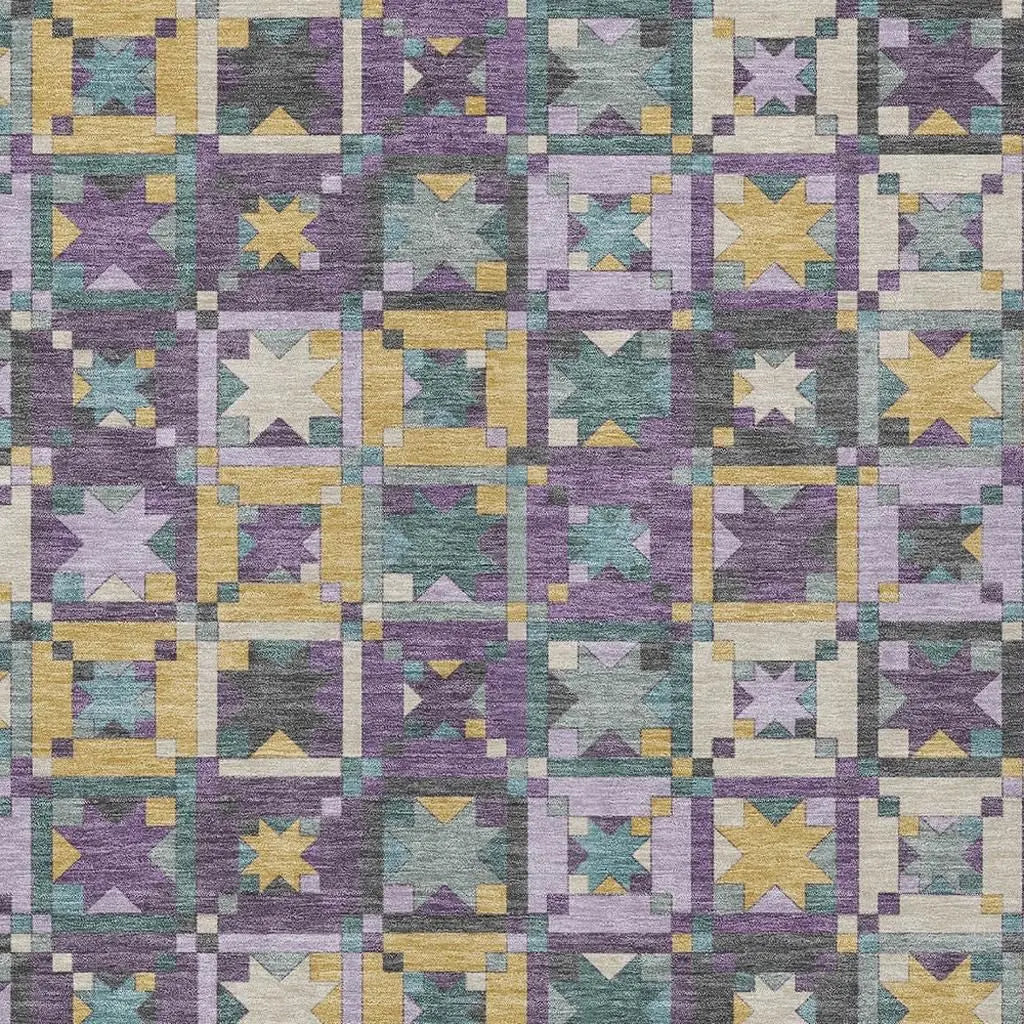 9' X 12' Purple And Teal Blue Patchwork Washable Indoor Outdoor Area Rug Homeroots Outdoor