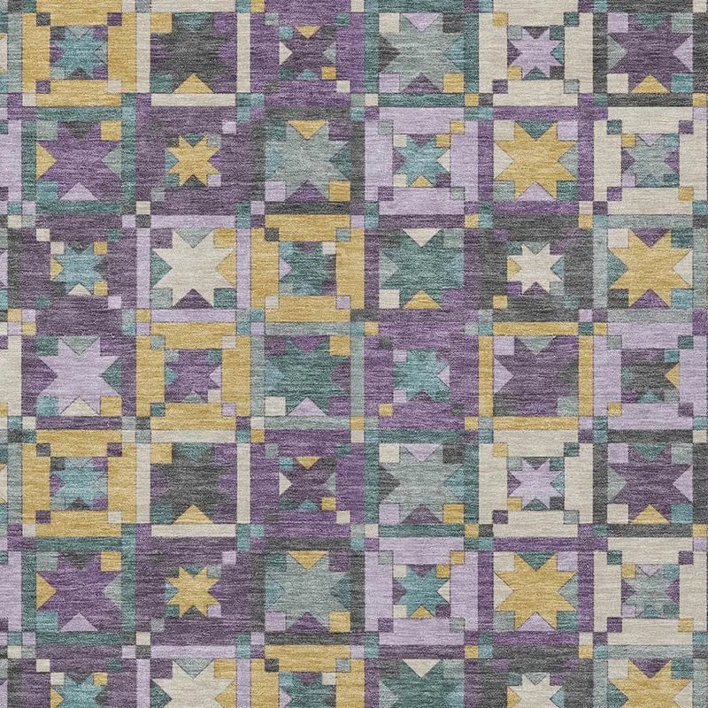 9' X 12' Purple And Teal Blue Patchwork Washable Indoor Outdoor Area Rug Homeroots Outdoor