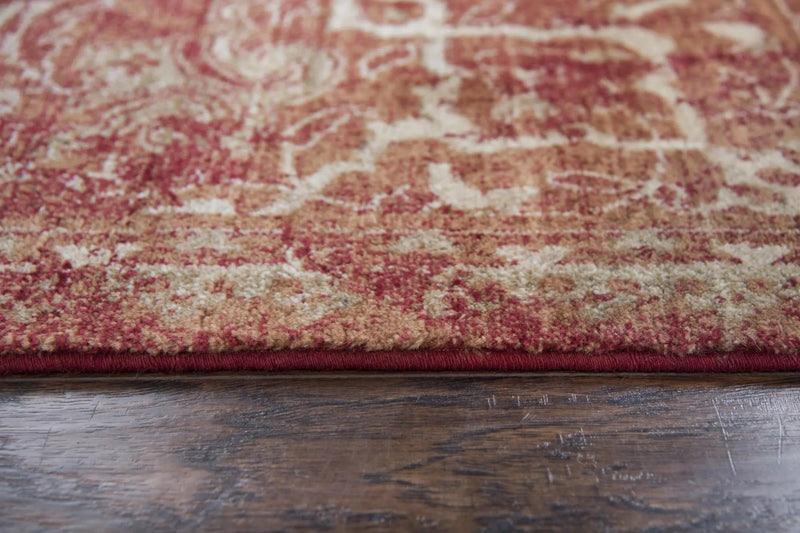 9' X 12' Red And Beige New Zealand Lambs Wool Medallion Hand Carved Handmade Area Rug Homeroots Home Decor