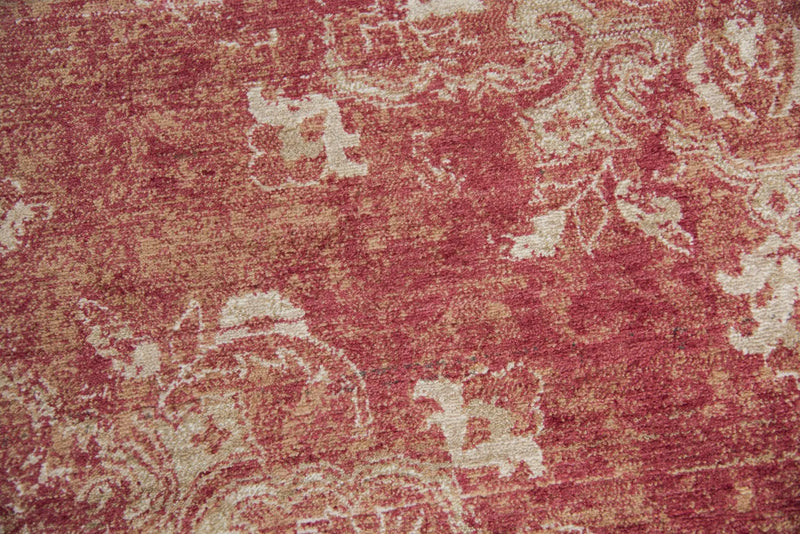 9' X 12' Red And Beige New Zealand Lambs Wool Medallion Hand Carved Handmade Area Rug Homeroots Home Decor