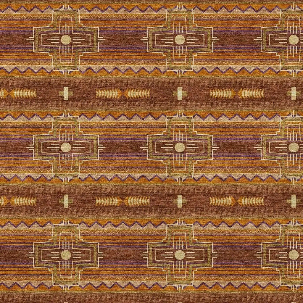 9' X 12' Red And Brown Tribal Washable Indoor Outdoor Area Rug Homeroots Outdoor