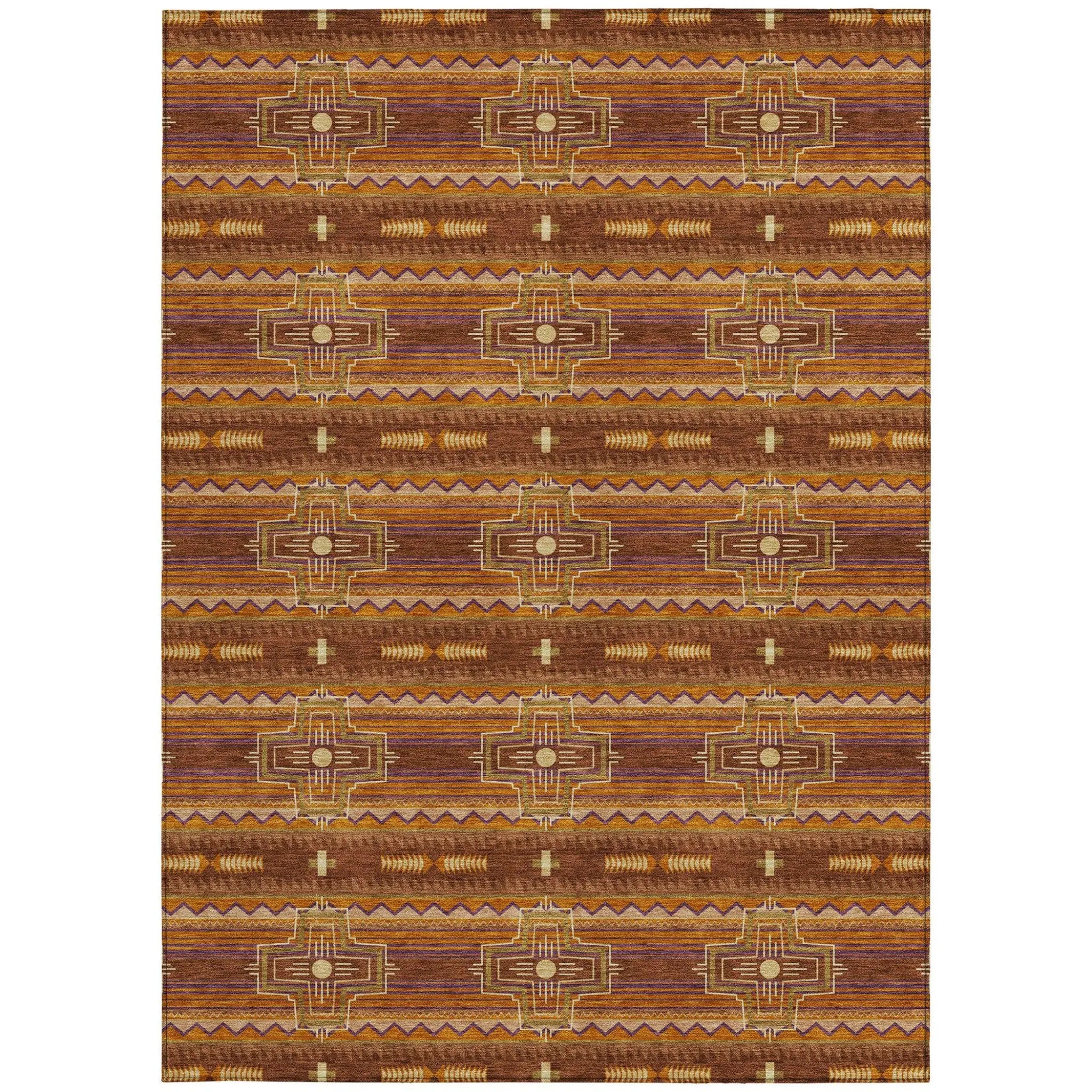 9' X 12' Red And Brown Tribal Washable Indoor Outdoor Area Rug Homeroots Outdoor