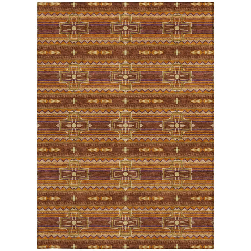 9' X 12' Red And Brown Tribal Washable Indoor Outdoor Area Rug Homeroots Outdoor