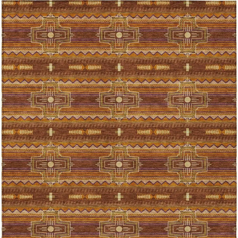 9' X 12' Red And Brown Tribal Washable Indoor Outdoor Area Rug Homeroots Outdoor